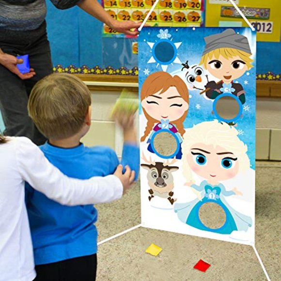 Frozen Toss Game Banner with 4 Bean Bags, Snow Queen Elsa Anna Party Games Activ - Picture 3 of 6